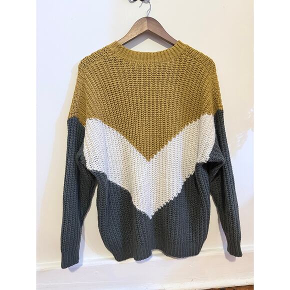 She + Sky Womens Chunky Knit Chevron Over Sized Sweater, One Size - Picture 2 of 6